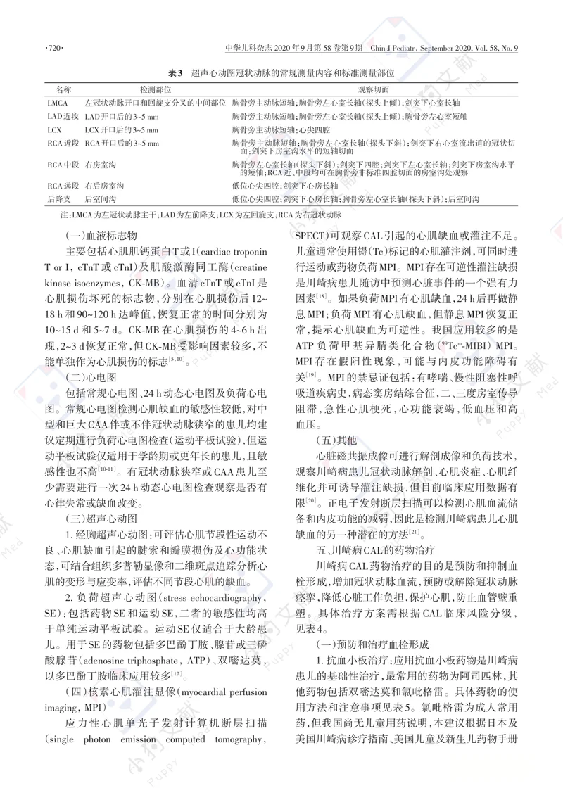 【儿科领域】川崎病冠状动脉病变的临床处理建议（2020年修订版）