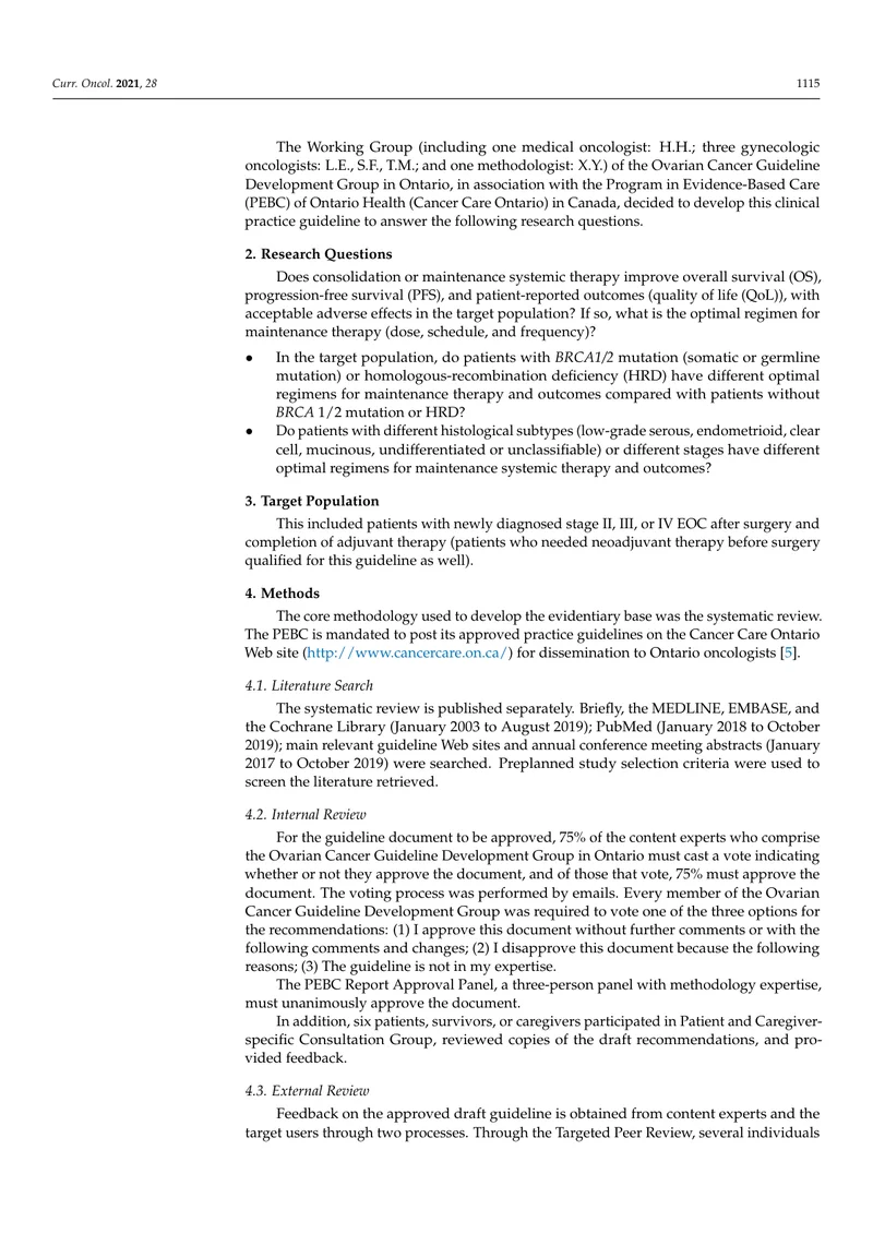 【妇产领域】2021+CCO临床实践指南：新诊断Ⅱ、Ⅲ或Ⅳ期卵巢上皮癌、输卵管癌或原发性腹膜癌的巩固或维持系统治疗