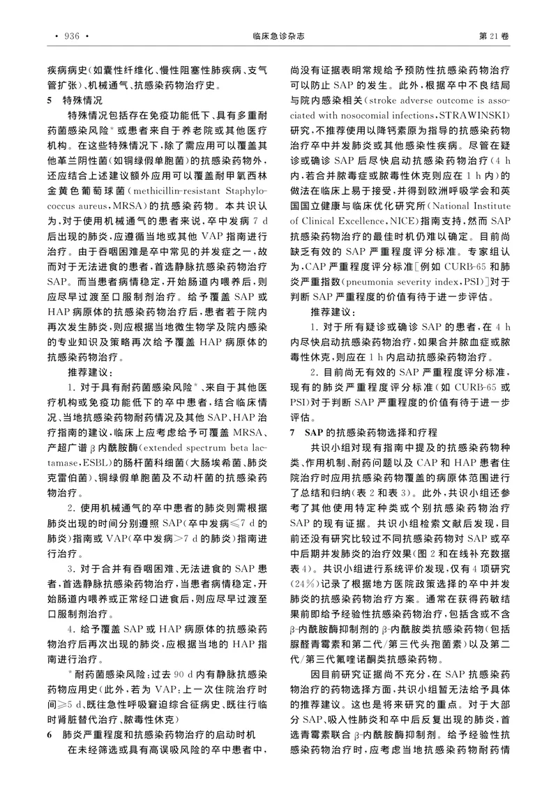 【呼吸领域】卒中并发肺炎的抗感染药物治疗：卒中并发肺炎共识研究组的建议（全译）
